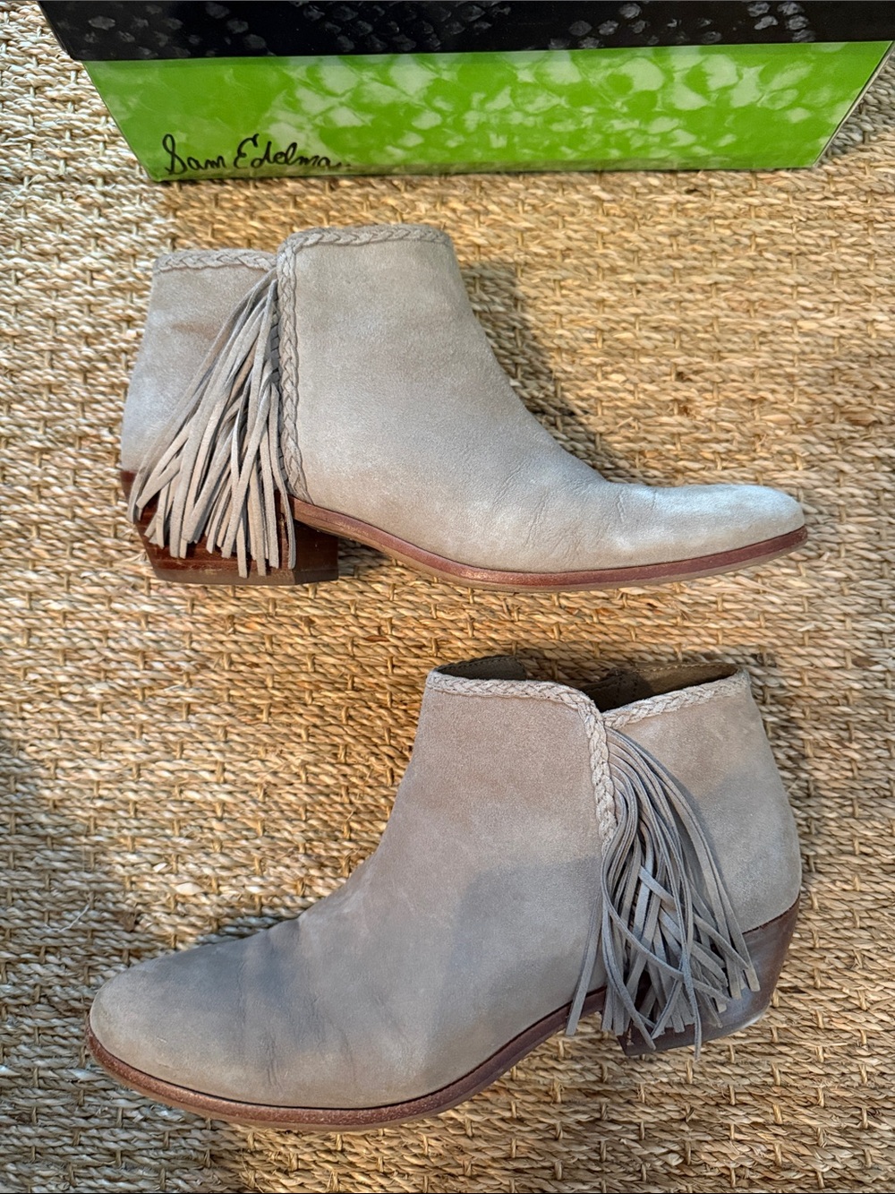 Same Edelman Bootie in Putty Suede Fringe